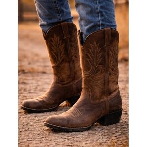 Ariat Womens Heritage R Toe Western Boots Rustic Cowgirl Boho Rodeo Brown 5.5B